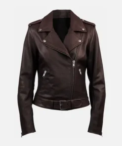 Women's Biker Leather Jacket Dark Brown