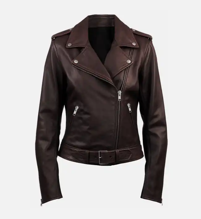 Women's Biker Leather Jacket Dark Brown