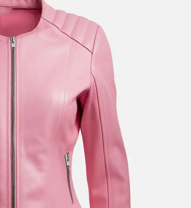 Women's Pink Biker Leather Jacket - Image 4