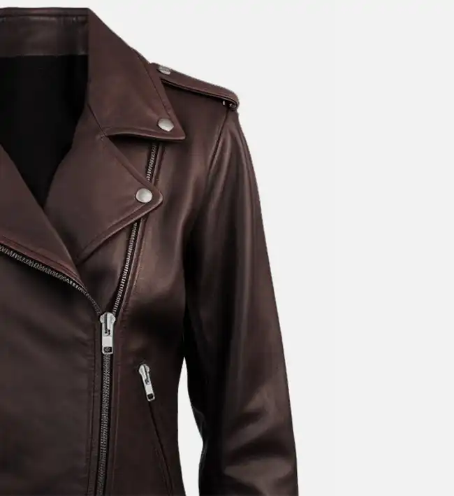 Women's Biker Leather Jacket Dark Brown - Image 4