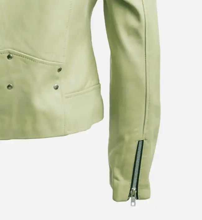 Women's Green Leather Biker Jacket - Image 4