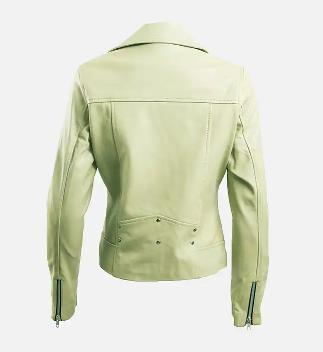 Women's Green Leather Biker Jacket - Image 2