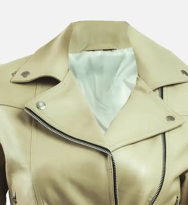 Women's Green Leather Biker Jacket - Image 3