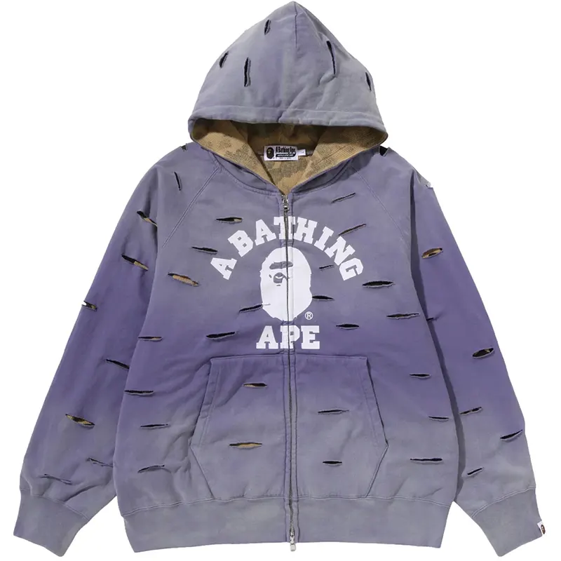 BAPE Destroy Layered Purple Relaxed Zip Hoodie