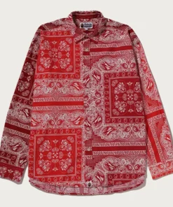 BAPE Paisley Pattern Red Long Sleeves Shirt