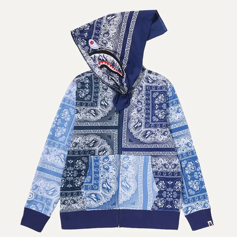 BAPE Paisley Pattern Shark Blue Full Zip Hoodie - Image 2