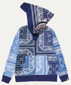 BAPE Paisley Pattern Shark Blue Full Zip Hoodie