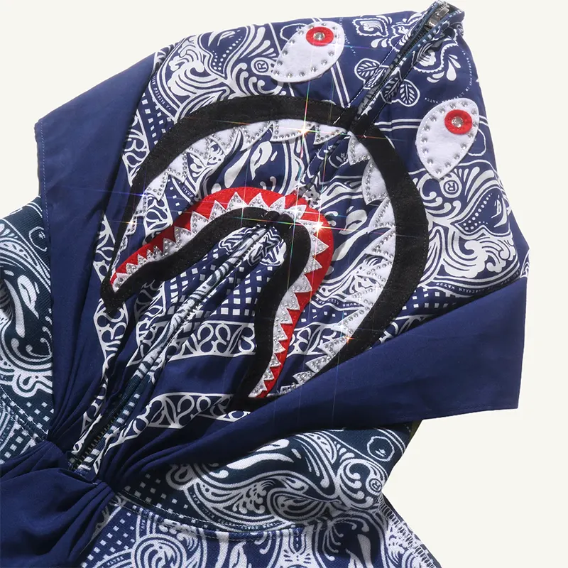 BAPE Paisley Pattern Shark Blue Full Zip Hoodie - Image 4