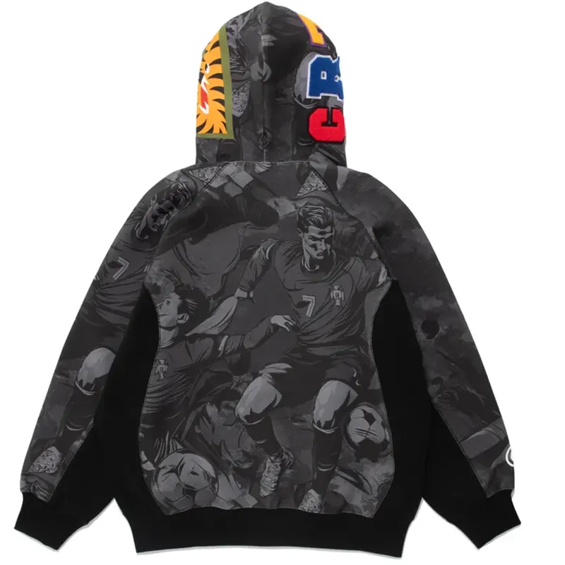 BAPE X CR7 Life All Over Print Logo Relaxed Fit Shark Hoodie - Image 4