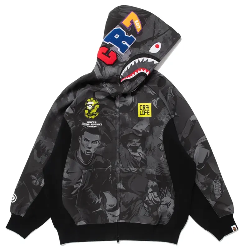 BAPE X CR7 Life All Over Print Logo Relaxed Fit Shark Hoodie - Image 3