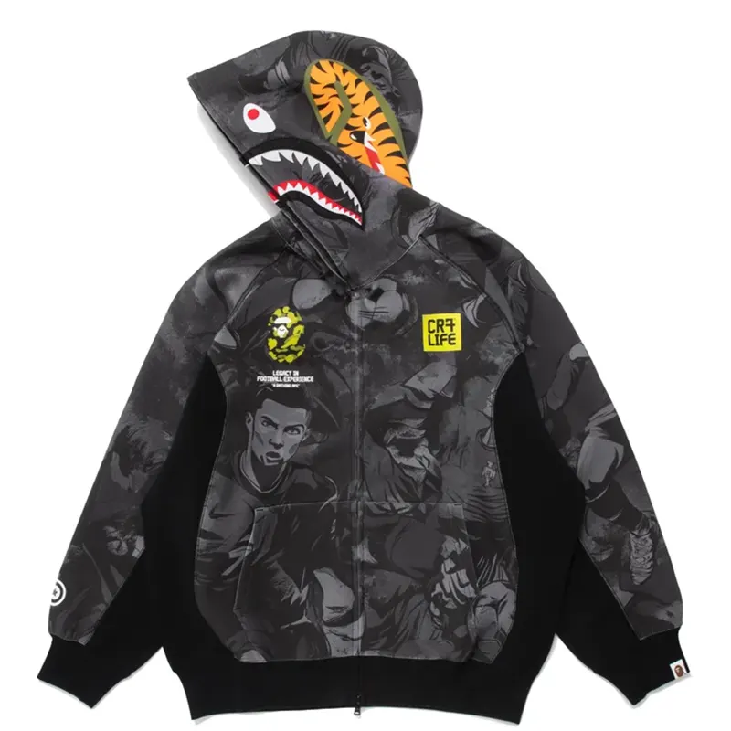 BAPE X CR7 Life All Over Print Logo Relaxed Fit Shark Hoodie - Image 2