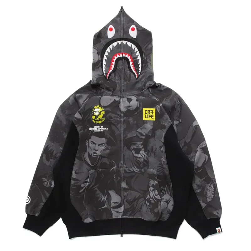 BAPE X CR7 Life All Over Print Logo Relaxed Fit Shark Hoodie