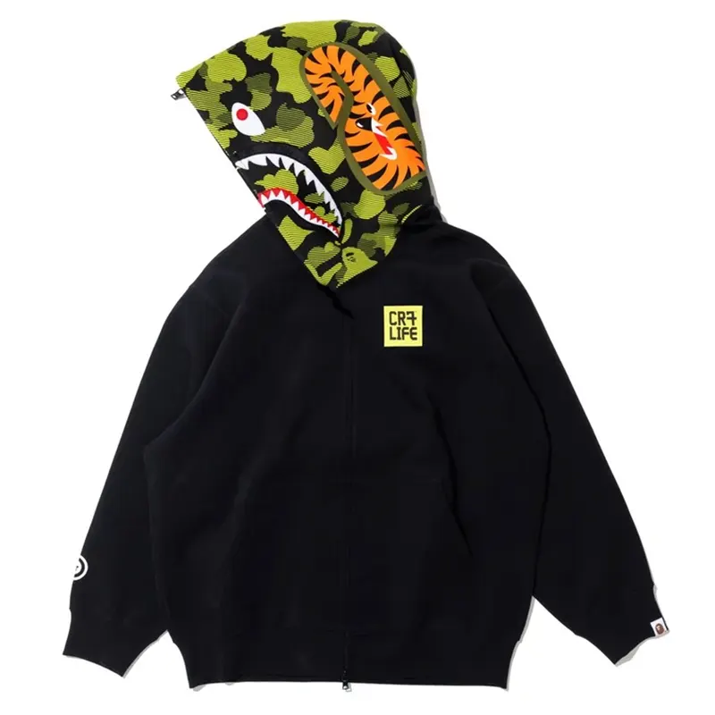 BAPE X CR7 Life Logo Relaxed Fit Shark Black Full Zip Hoodie - Image 2