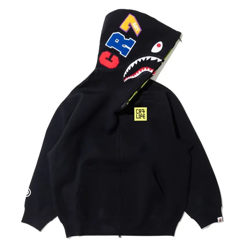 BAPE X CR7 Life Logo Relaxed Fit Shark Black Full Zip Hoodie - Image 3