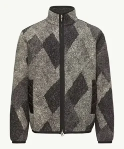 Diamond Pattern Wool Blend Zip-Up Cardigan