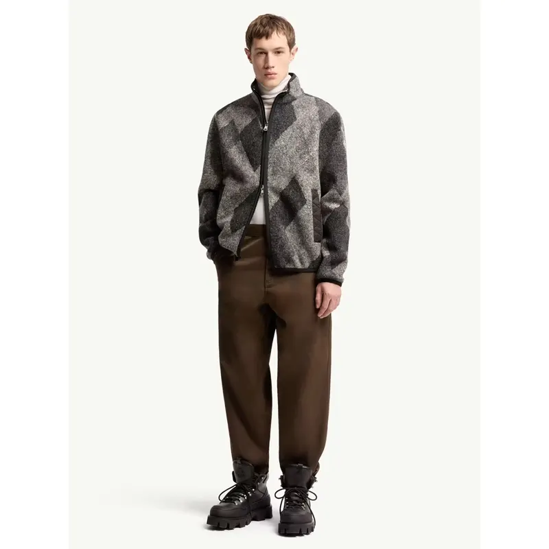 Diamond Pattern Wool Blend Zip-Up Cardigan - Image 5
