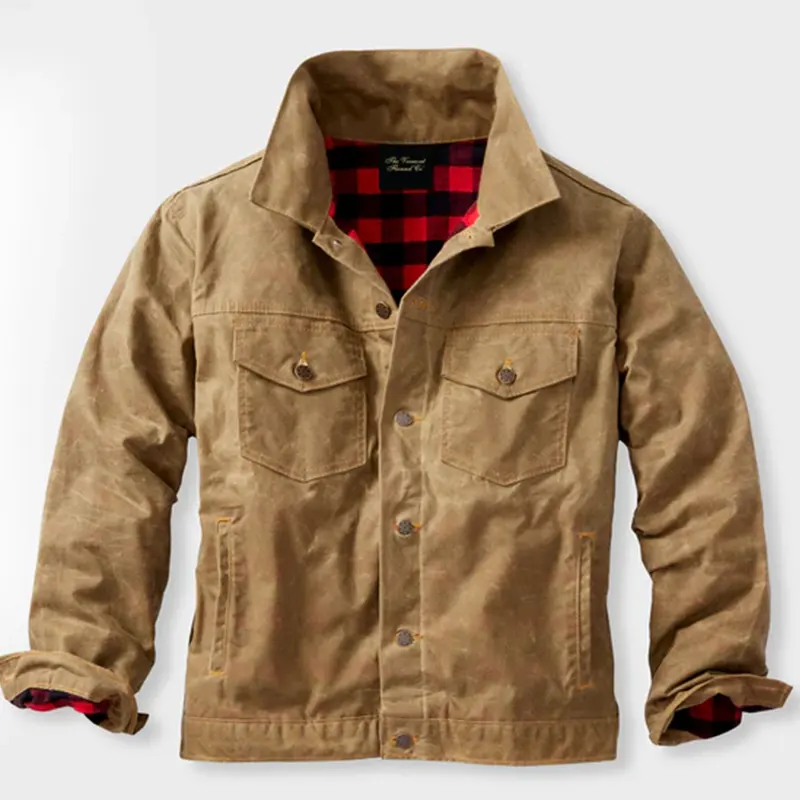 Field Tan ’91 Flannel Lined Waxed Canvas Tan Brown Jacket - Image 4