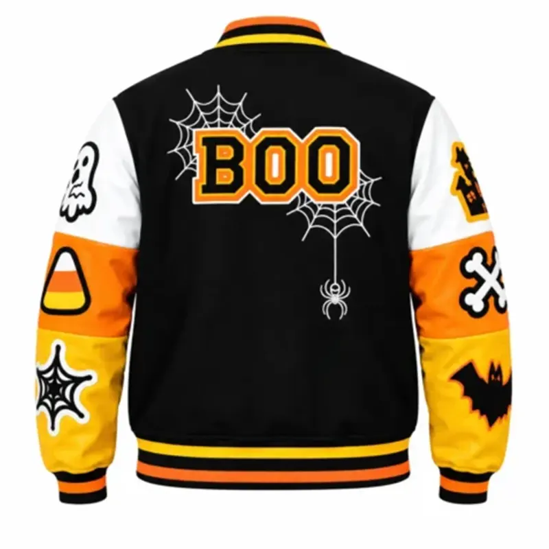 Halloween Spooky Boo Black Varsity Jacket - Image 2