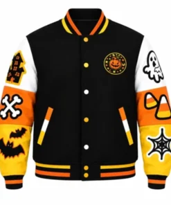 Halloween Spooky Boo Black Varsity Jacket
