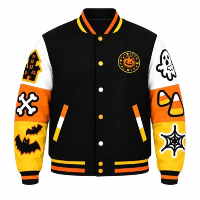 Halloween Spooky Boo Black Varsity Jacket