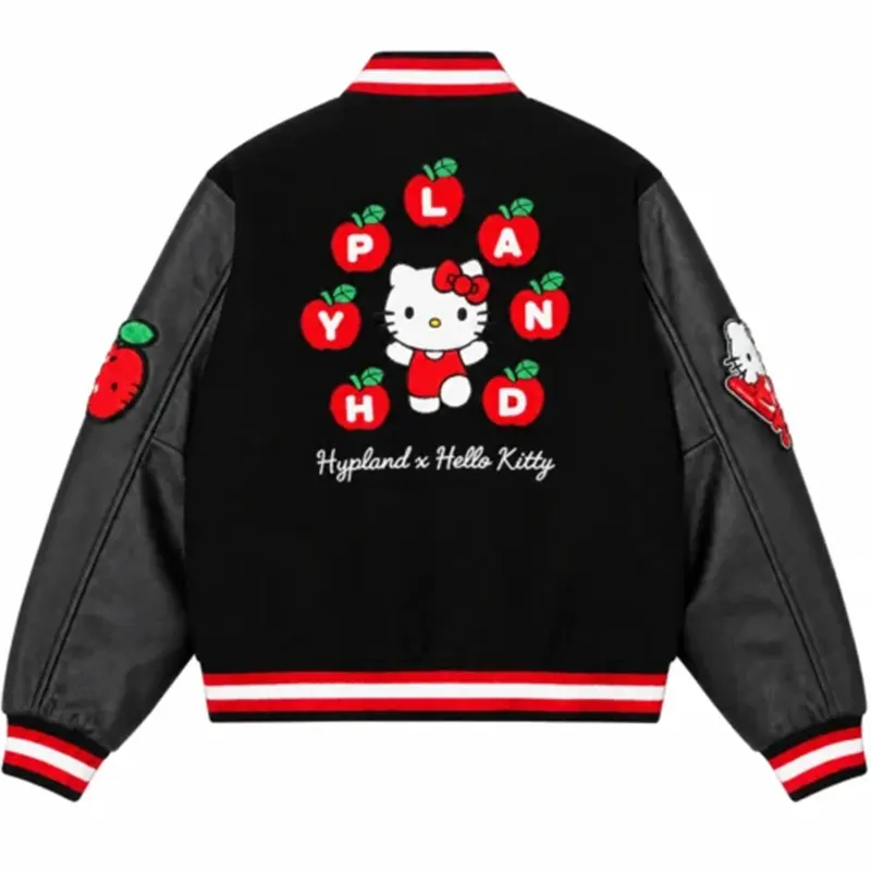 Hello Kitty Apples H Black Varsity Jacket - Image 2