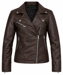 Lesley Manville Brown Leather Jacket