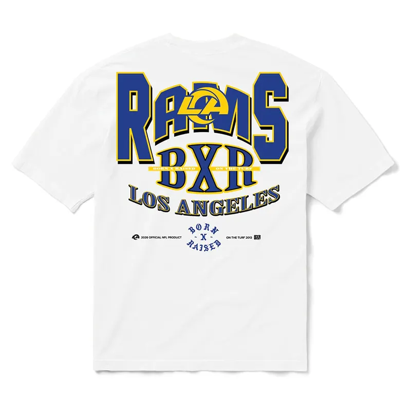 Los Angeles Rams Born x Raised Unisex Block Letter T-Shirt - Image 3
