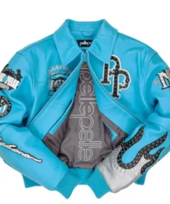 Men's High-quality PP Authentic WoMen's Blue Genuine Leather Embroidered Diamond Short Jacket