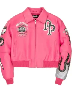 Men's High-quality PP Authentic WoMen's Pink Genuine Leather Embroidered Diamond Short Jacket