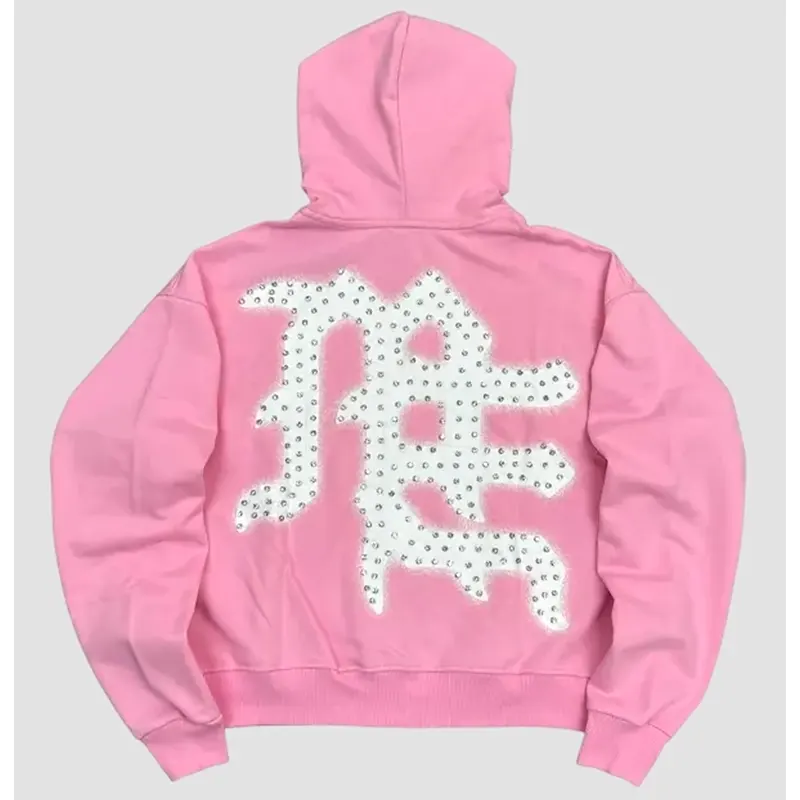 Mixed Emotion End Rhinestone Pink Hoodie - Image 2