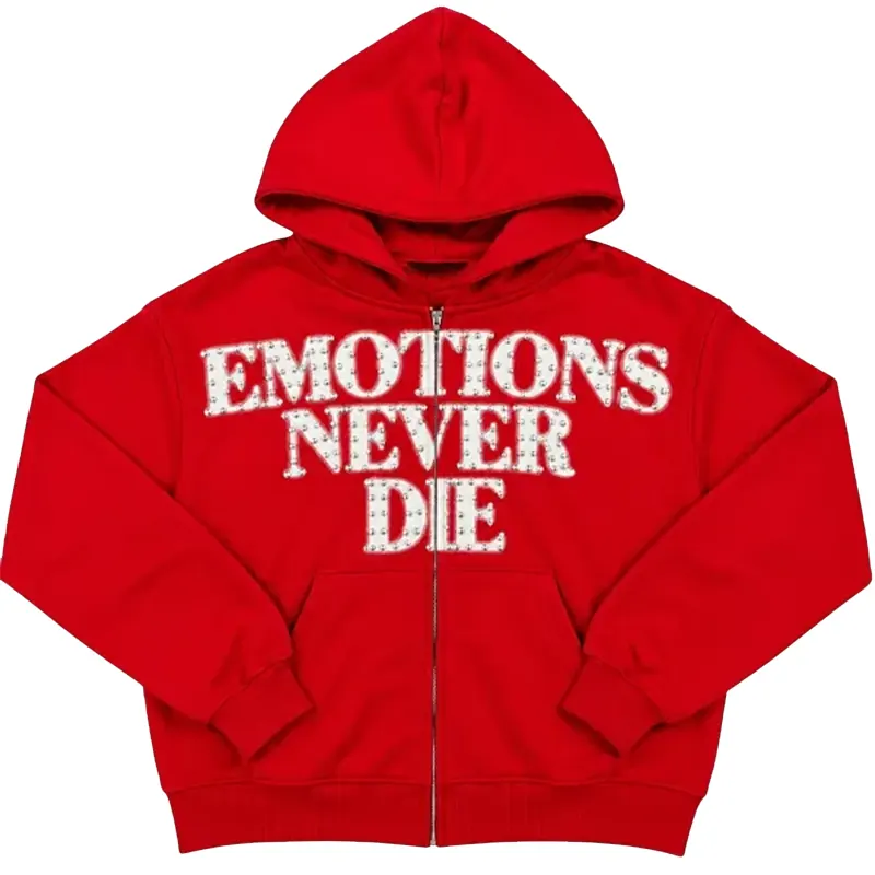 Mixed Emotion End Rhinestone Red Hoodie
