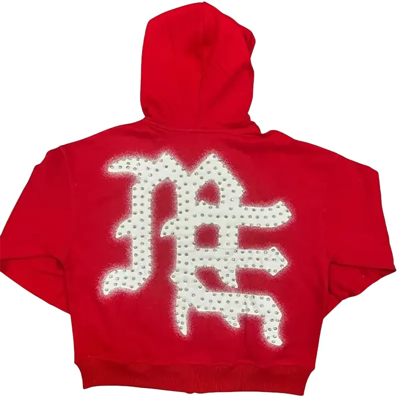 Mixed Emotion End Rhinestone Red Hoodie - Image 2