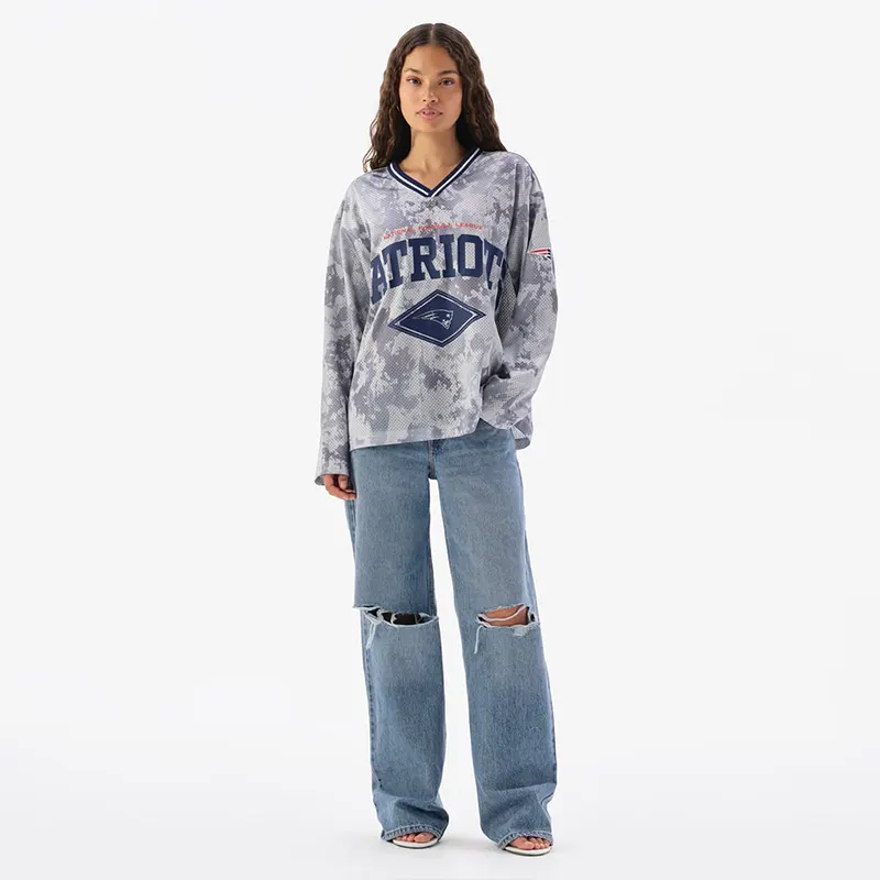 Off Season x NFL New England Patriots Camo Mesh Long Sleeve V-Neck Top - Image 9