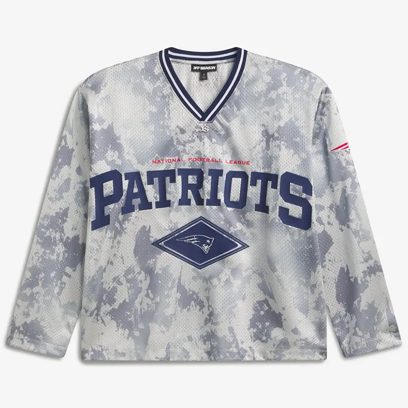 Off Season x NFL New England Patriots Camo Mesh Long Sleeve V-Neck Top