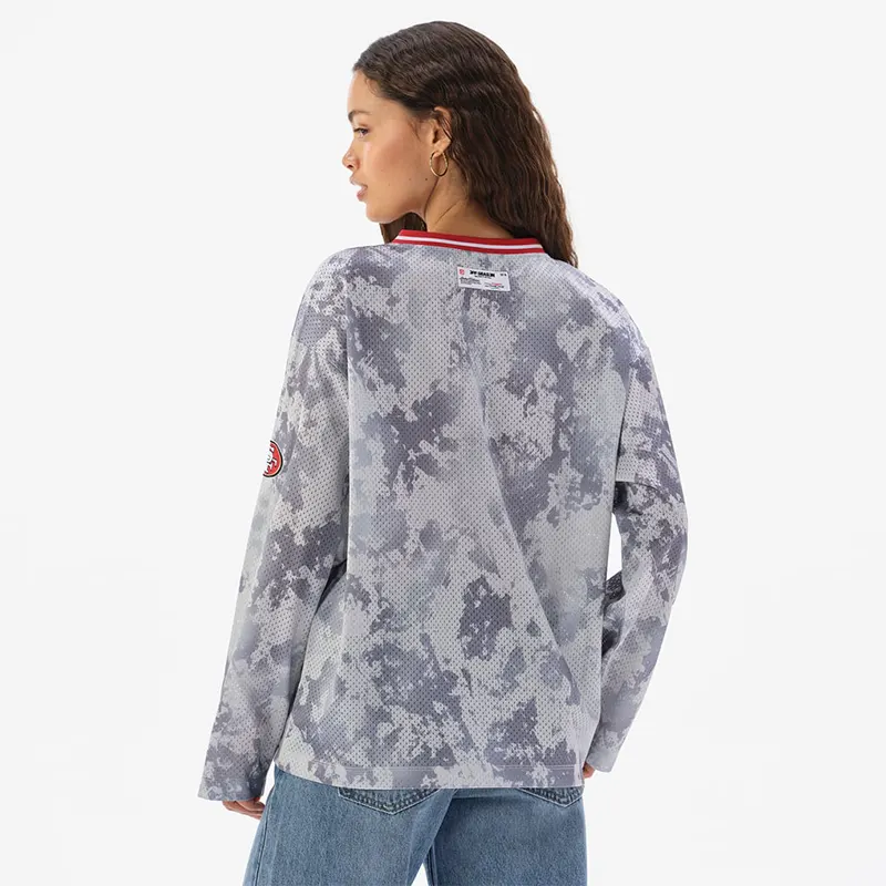 Off Season x NFL San Francisco 49ers Camo Mesh Long Sleeve V-Neck Top - Image 4