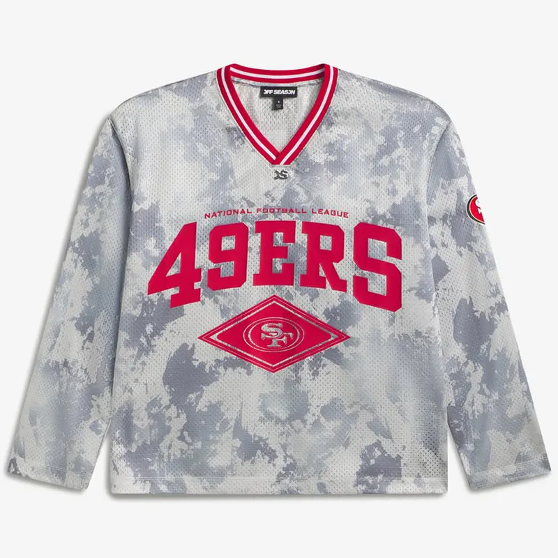 Off Season x NFL San Francisco 49ers Camo Mesh Long Sleeve V-Neck Top