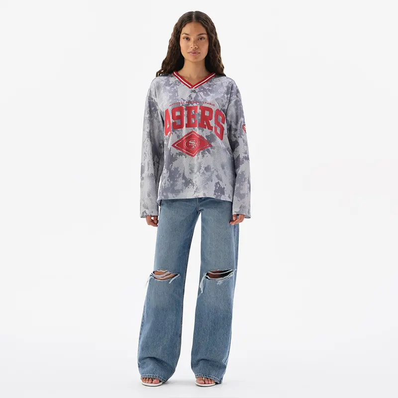Off Season x NFL San Francisco 49ers Camo Mesh Long Sleeve V-Neck Top - Image 6