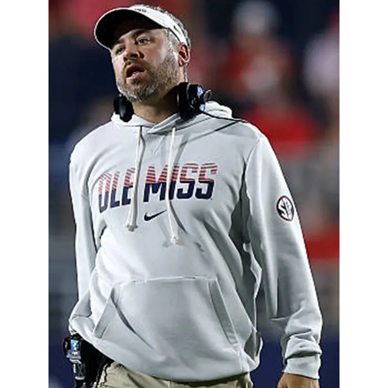 Pete Golding 2026 Ole Miss Rebels Sideline Grey Hoodie - Image 2