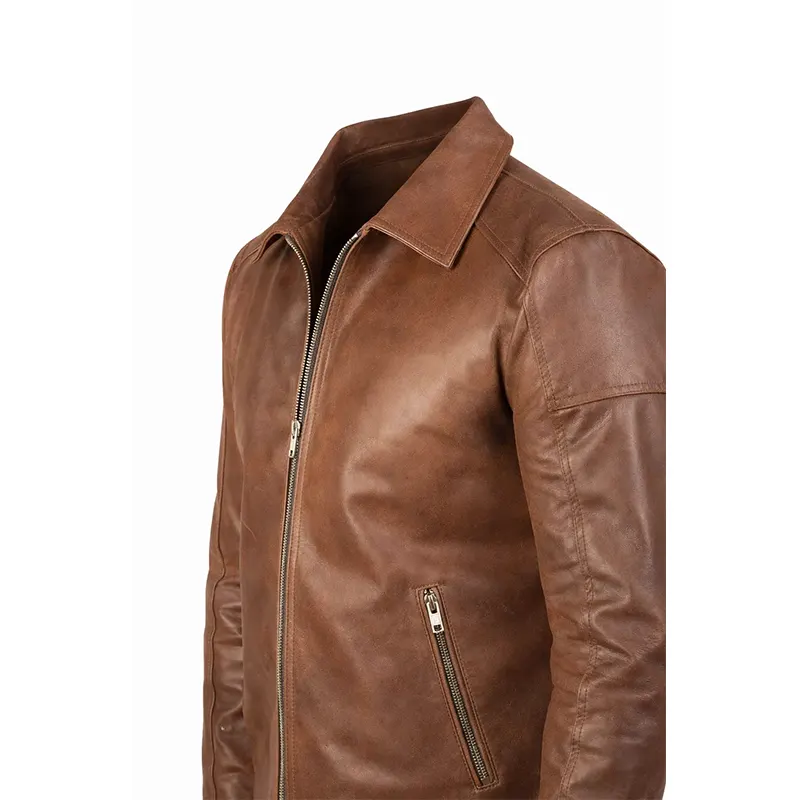 Reeves Men's Brown Shirt Collar Leather Biker Jacket - Image 2