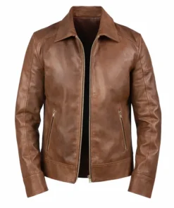 Reeves Men's Brown Shirt Collar Leather Biker Jacket