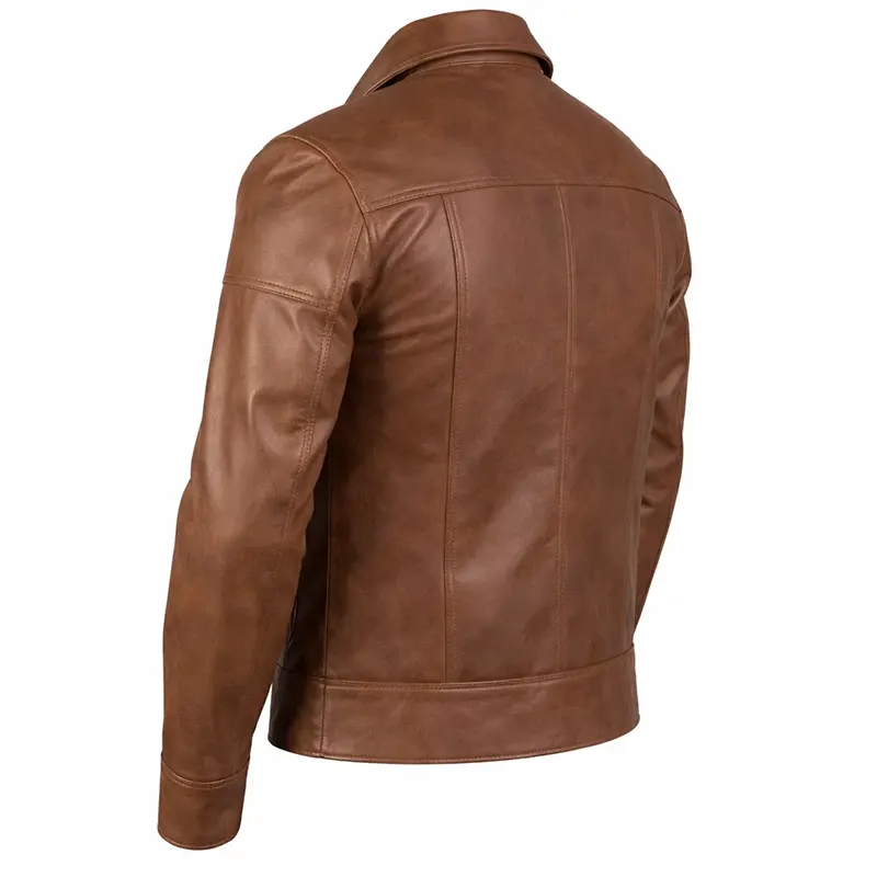 Reeves Men's Brown Shirt Collar Leather Biker Jacket - Image 3