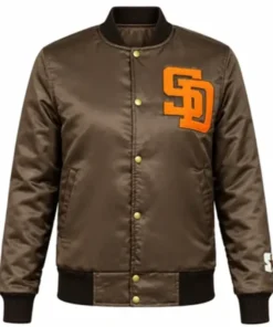 San Diego Padres Emma Stone Satin Brown Bomber Jacket