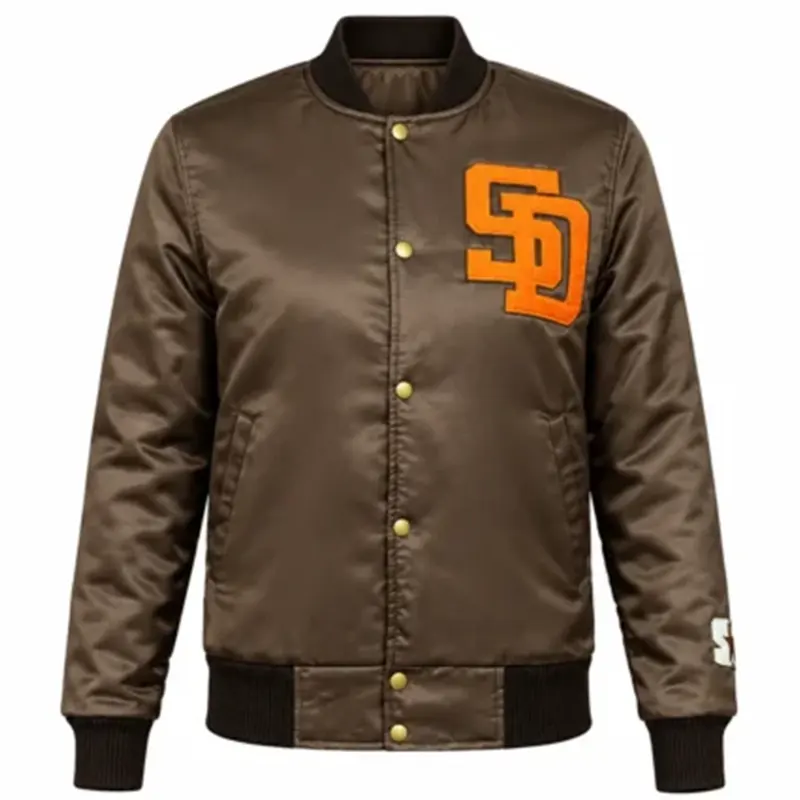 San Diego Padres Emma Stone Satin Brown Bomber Jacket