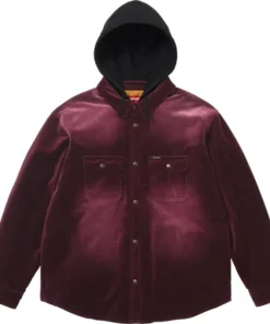 Supreme Plum Quilted Lined Hooded Velvet Snap Shirt