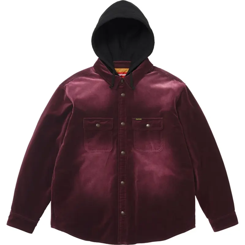 Supreme Plum Quilted Lined Hooded Velvet Snap Shirt