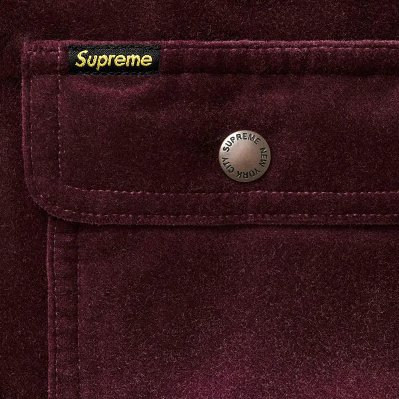 Supreme Plum Quilted Lined Hooded Velvet Snap Shirt - Image 3