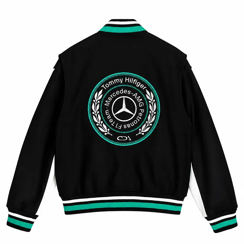 Tommy x Mercedes F1 x CR Black Varsity Jacket - Image 2